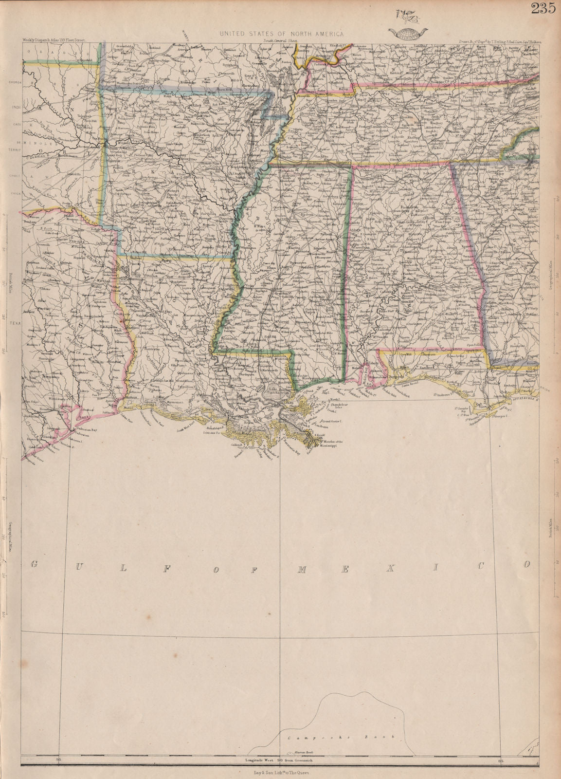 USA DEEP SOUTH. Louisiana Alabama Mississippi Tennessee AR. ETTLING 1862 map